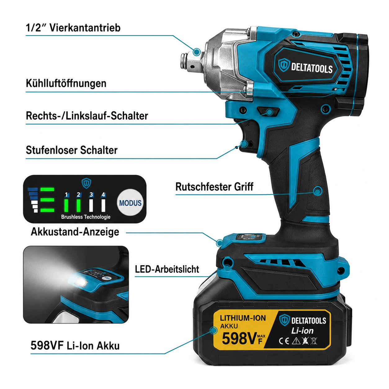 Bürstenloser Schlagschrauber 1/2 Zoll Akku für Makita 18 V Akkus geeignet
