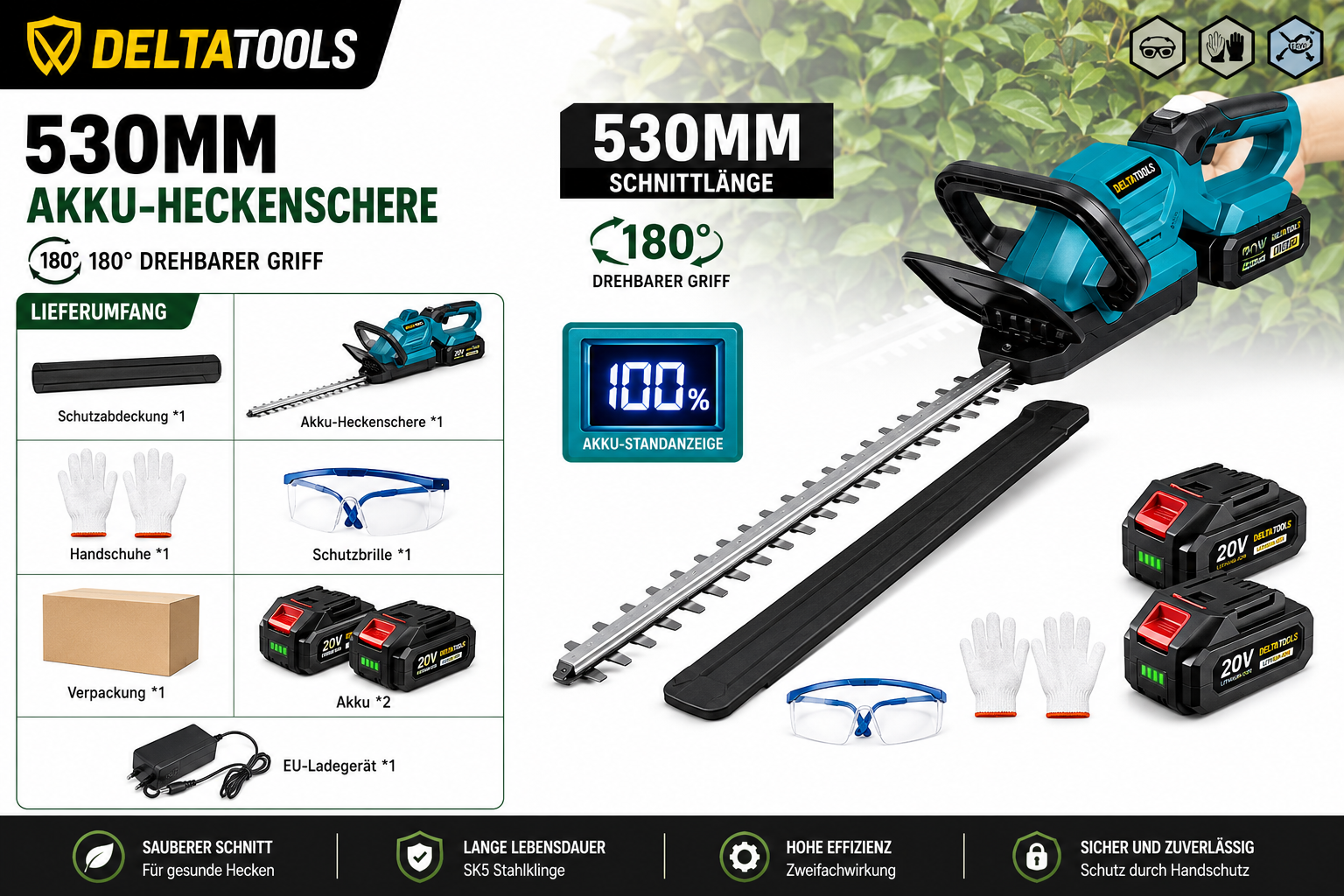 Akku Heckenschere, 18-21V, kompatibel mit Makita Akkus