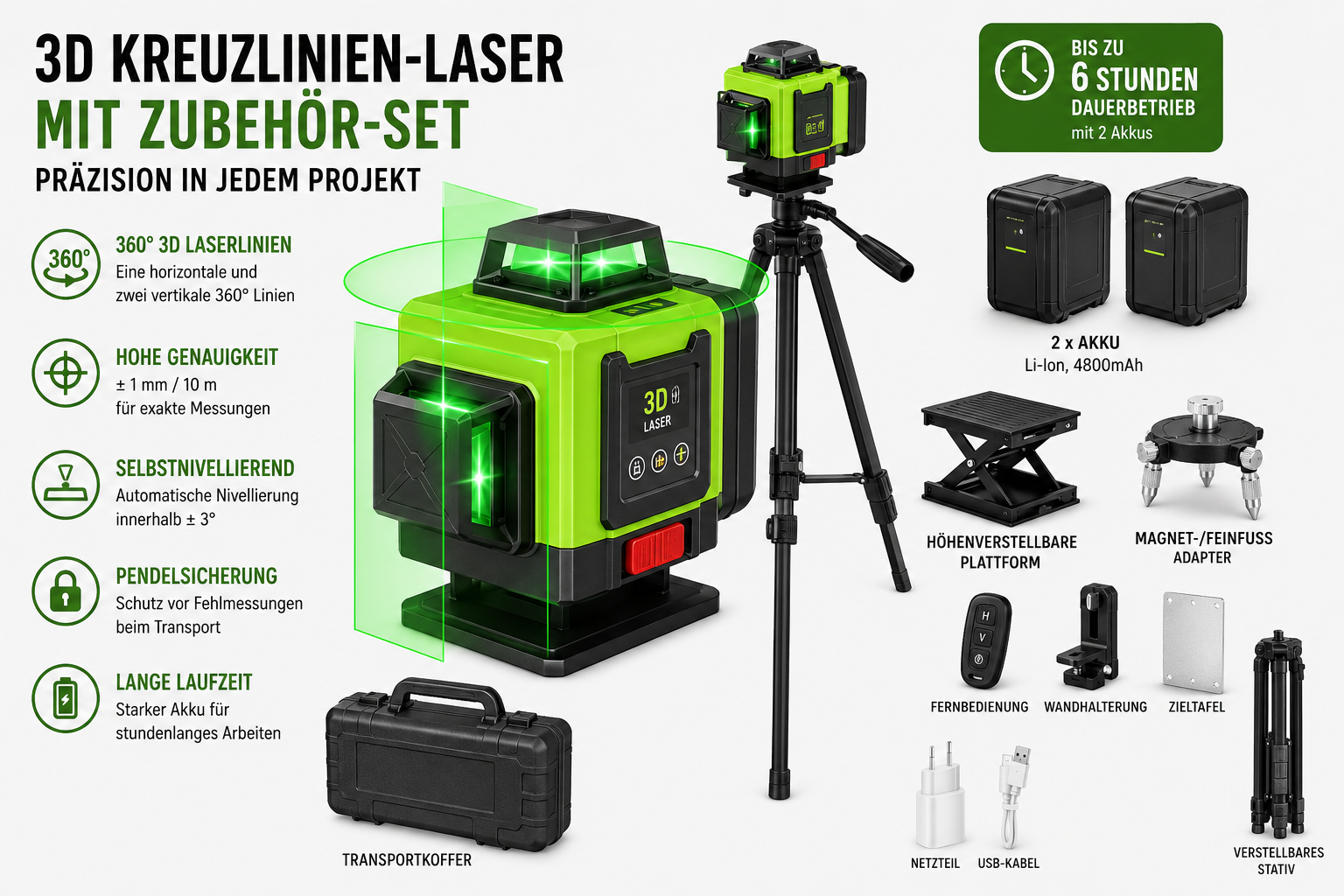 16 Linien 4D Laser oder 12 Linien 3D Level 360 °  Laser, Selbstnivellierend, Grünlaser