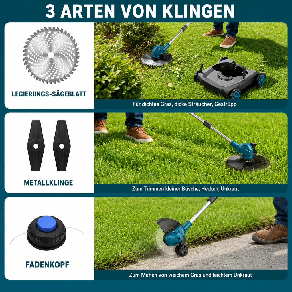 Freischneider und Rasenmäher in einem Gerät - kompatibel mit Makita 18V