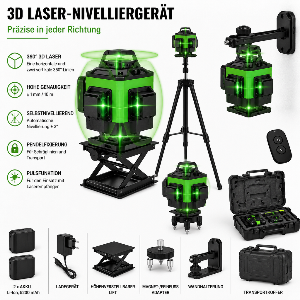 16 Linien 4D Laser oder 12 Linien 3D Level 360 °  Laser, Selbstnivellierend, Grünlaser