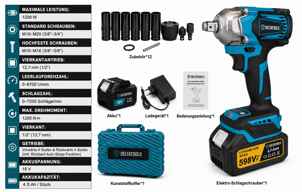 Bürstenloser Schlagschrauber 1/2 Zoll Akku für Makita 18 V Akkus geeignet