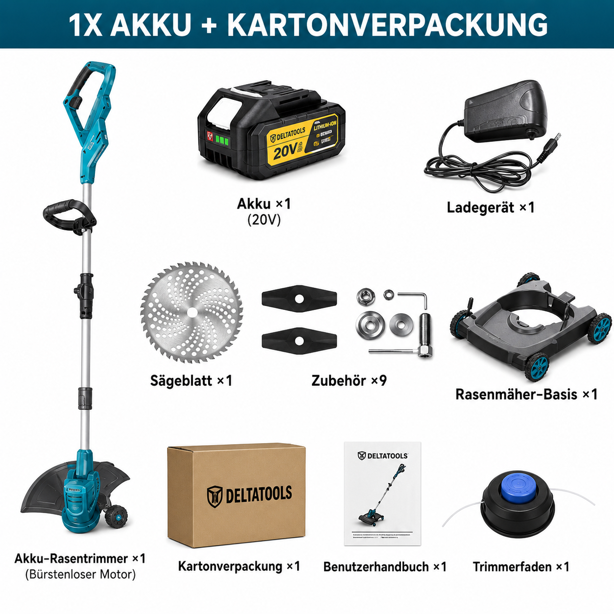 Freischneider und Rasenmäher in einem Gerät - kompatibel mit Makita 18V