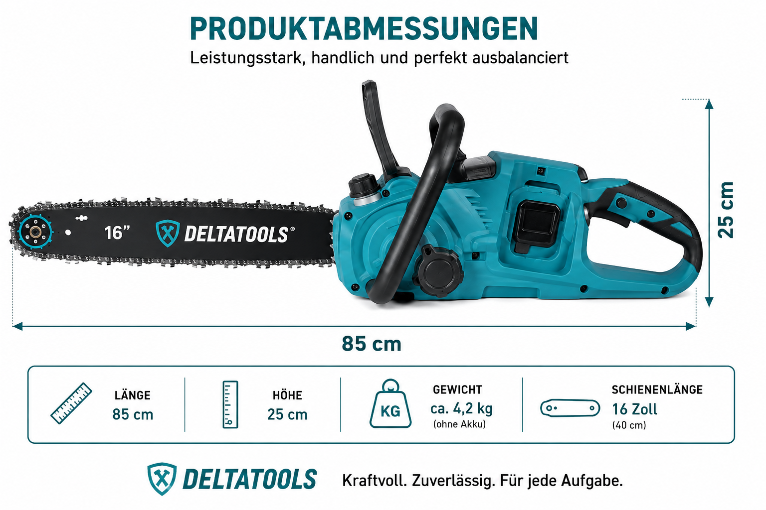 Akku Kettensäge 16 Zoll bürstenlos – kompatibel mit Makita 18V